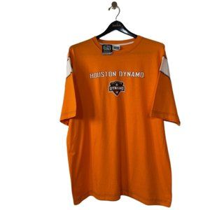 Major League Soccer Houston Dynamo Shirt Mens XL Orange Cotton White Stripe Tee